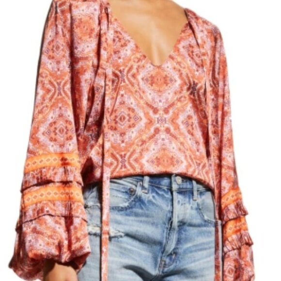 Ramy Brook Tops - Ramy Brook Dailey Paisley Balloon-Sleeve Blouse Zinnia Orange S NWT